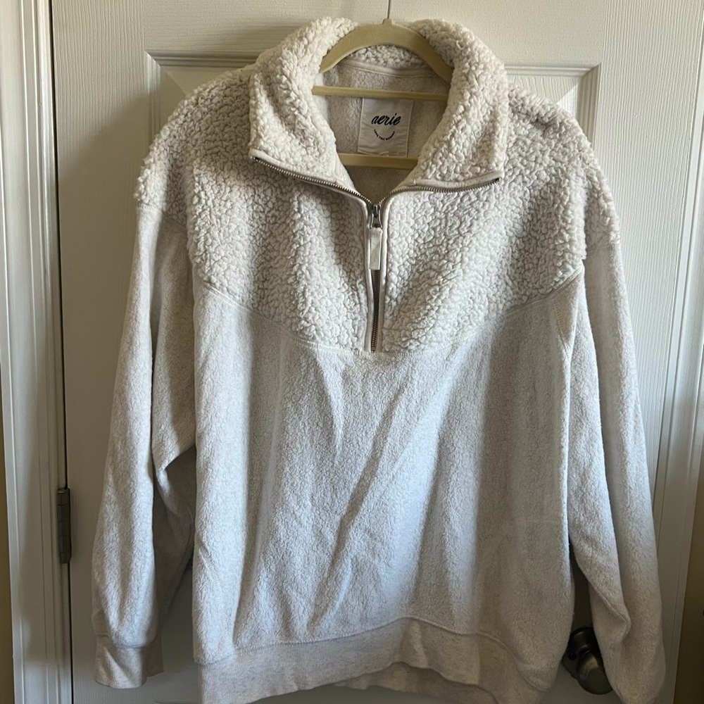 Aerie Women’s 1/4 Zip-Up Cream Fleece Sweater